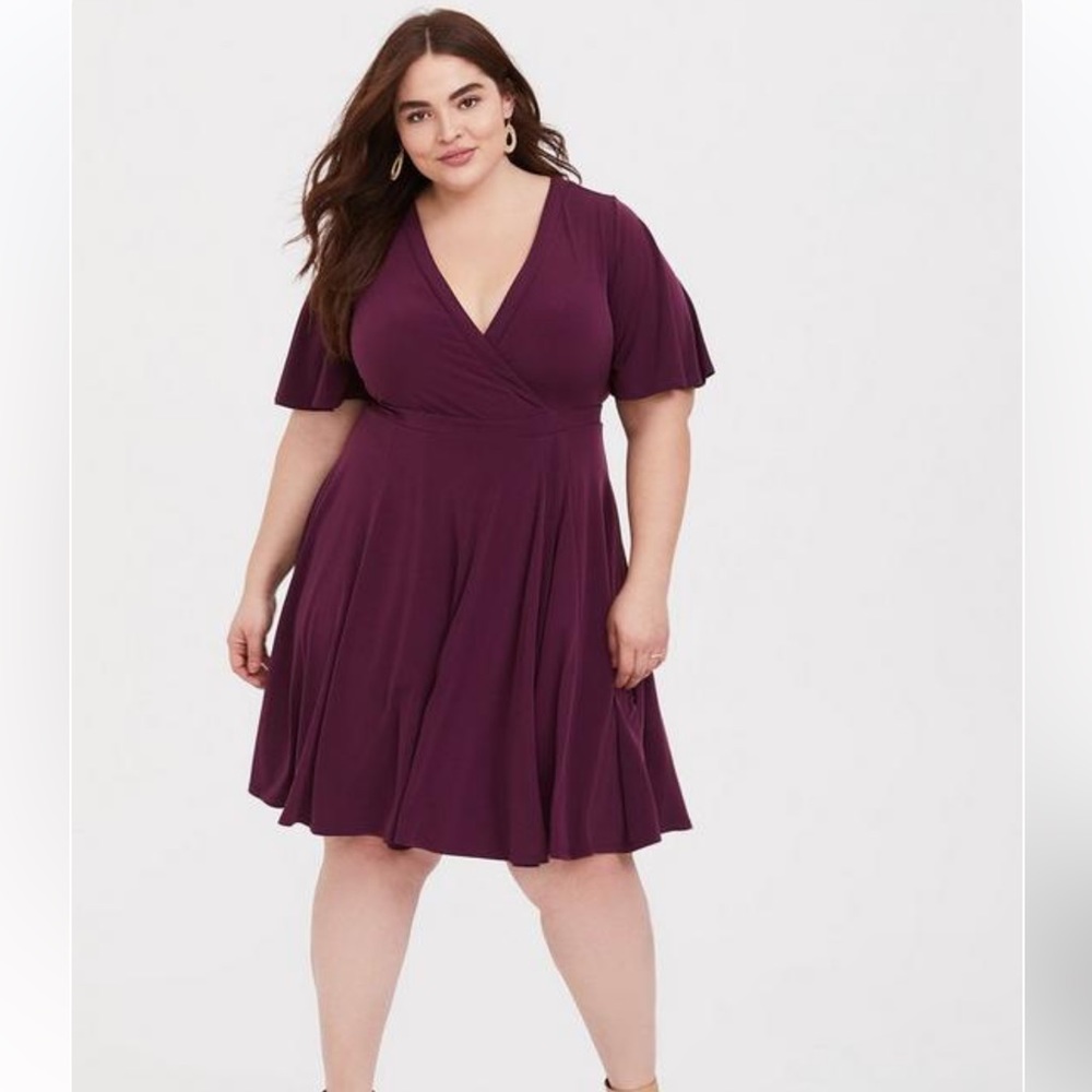 Torrid Mini Studio Knit Faux Wrap Dress Highland Thistle Wine Red 2X
